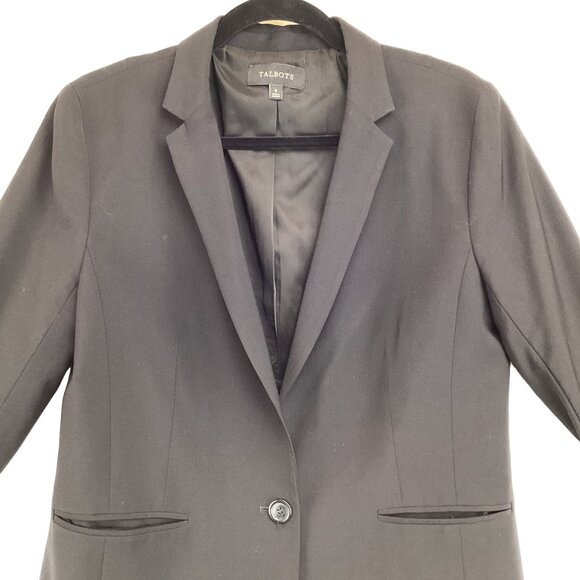 Talbots Womens Jacket Size 8 Black Wool Blend Blazer Tailored Silhouette - Picture 2 of 9